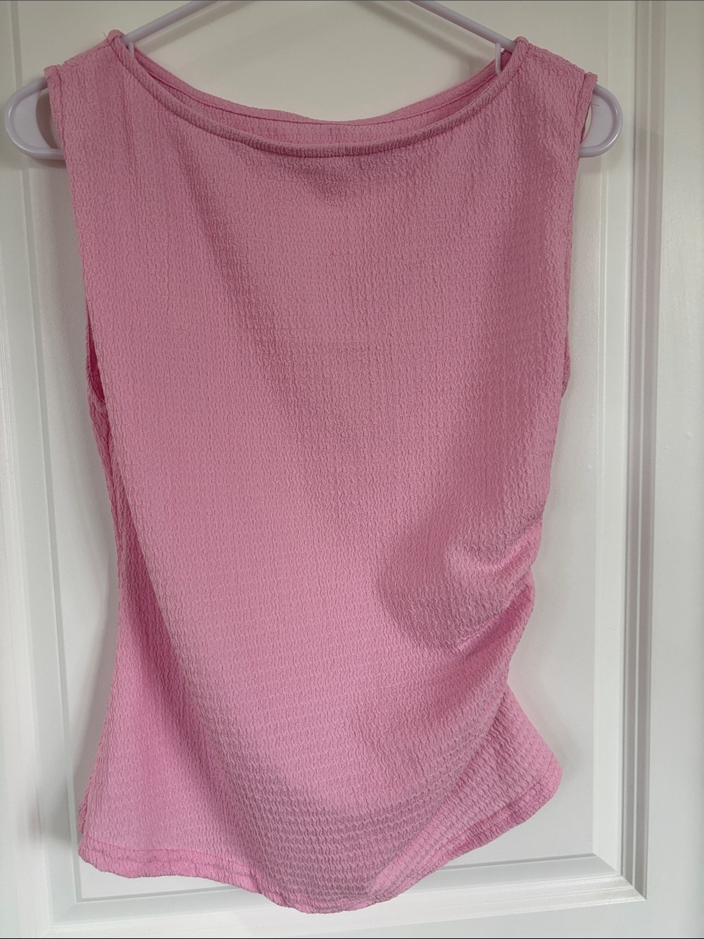 Dusty Rose/Pink Sleeveless Textured Blouse With Flattering Side Ruching